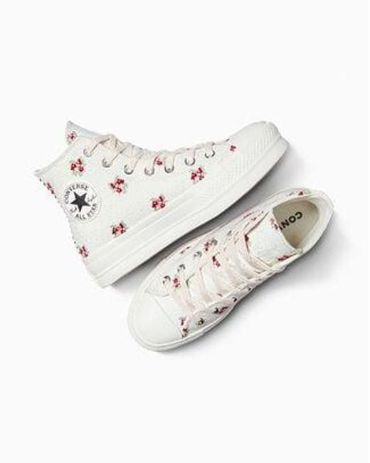 Converse White Chuck Taylor All Star Lift Platform Rose Cross Stitch Canvas For