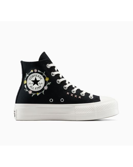 Converse Black Chuck taylor all star lift floral embroidery