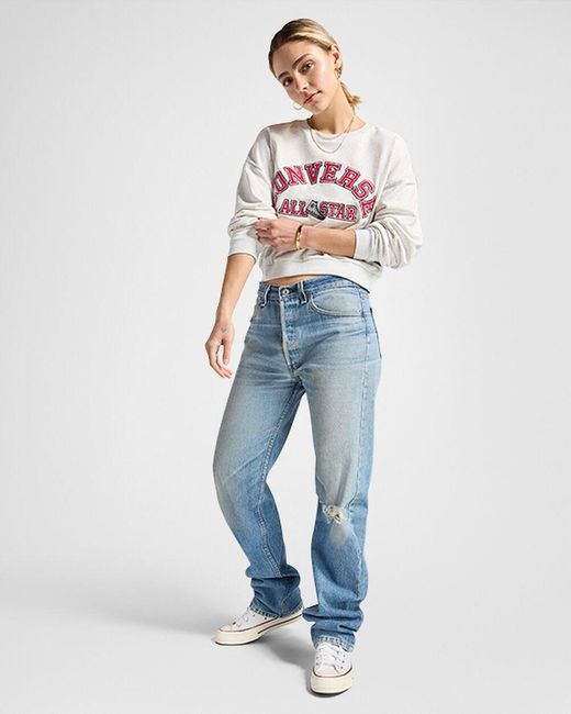 Converse White Heritage Cropped Crewneck Sweatshirt