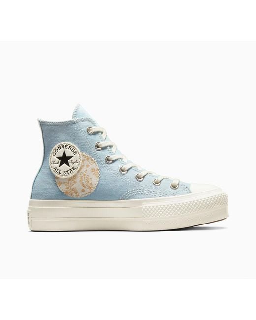 Converse Blue Chuck Taylor All Star Lift Platform Denim Patchwork