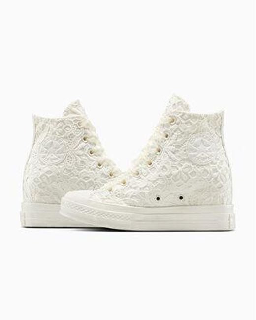 Converse White Chuck 70 Wedge Platform Crocheted Satin