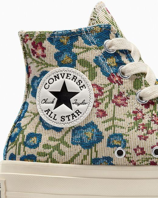 Converse Blue Chuck Taylor All Star Lift Platform Floral Tapestry