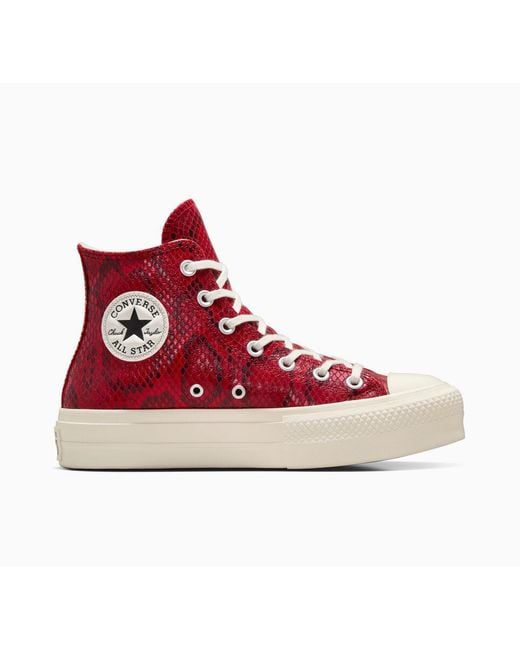 Converse Red Chuck Taylor All Star Lift Platform Snakeskin Print