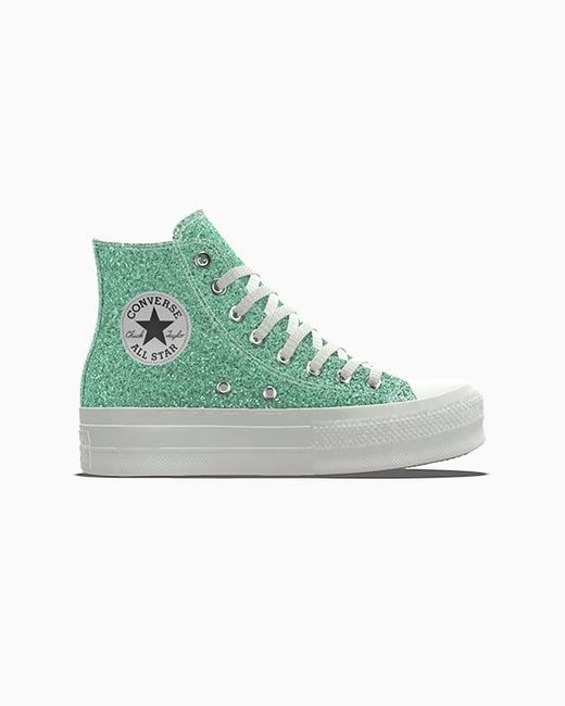 Converse Green Custom Chuck Taylor All Star Lift Platform Glitter By You