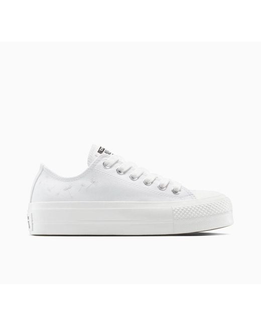 Converse White Chuck Taylor All Star Lift Platform Embroidered Flowers