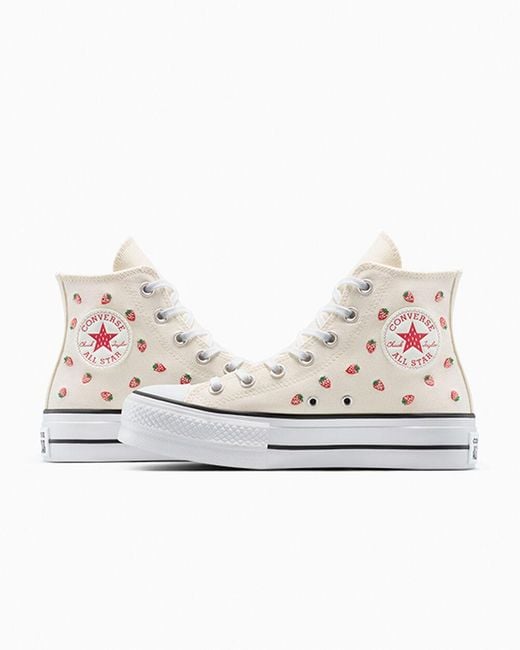 Converse White Chuck Taylor All Star Lift Platform Embroidered Strawberries