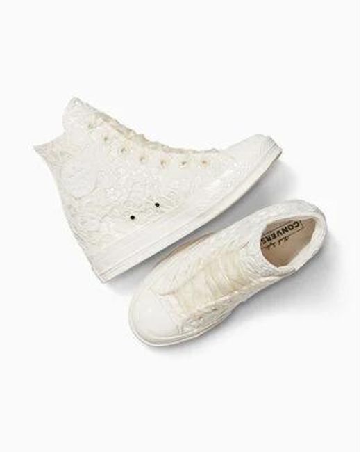 Converse White Chuck 70 Wedge Platform Crocheted Satin