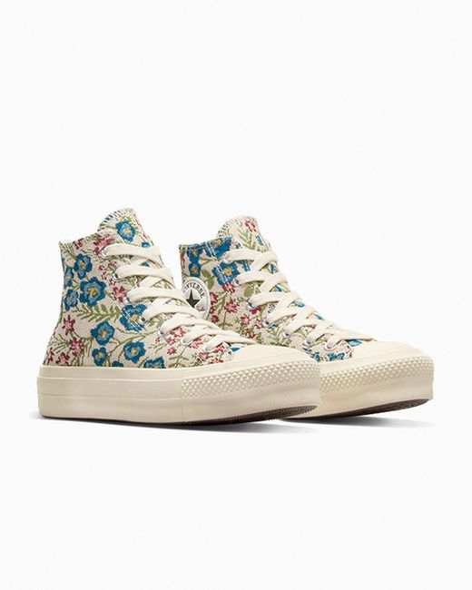 Converse Blue Chuck Taylor All Star Lift Platform Floral Tapestry