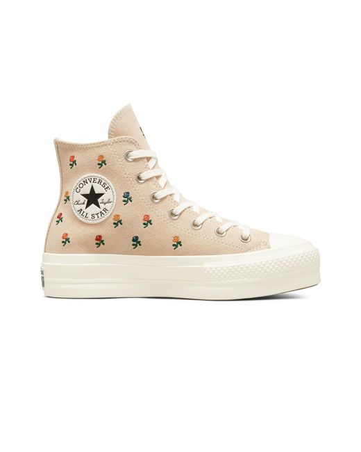 Converse Chuck Taylor All Star Lift Platform Embroidered Roses in Natural | Lyst