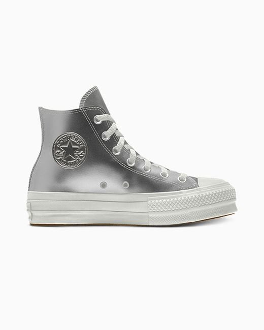 Converse Gray Custom Chuck Taylor All Star Lift Platform Leather By You