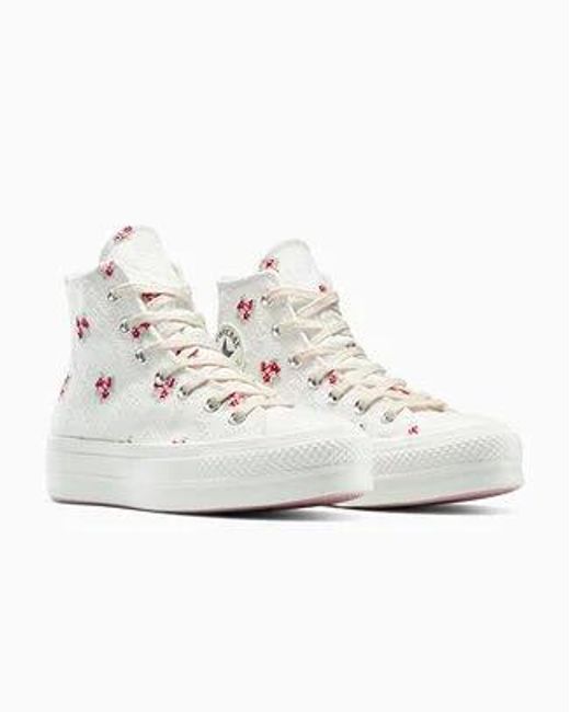 Converse White Chuck Taylor All Star Lift Platform Rose Cross Stitch Canvas For