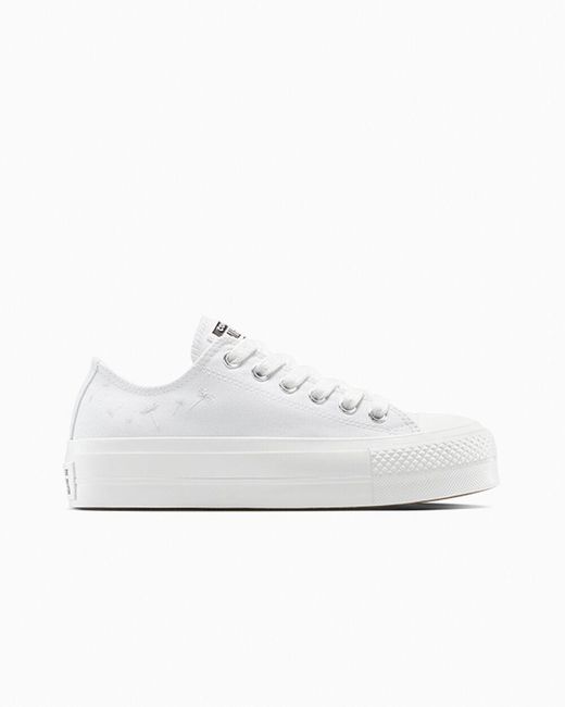 Converse White Chuck Taylor All Star Lift Platform Embroidered Flowers