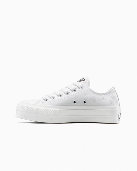 Converse White Chuck Taylor All Star Lift Platform Embroidered Flowers