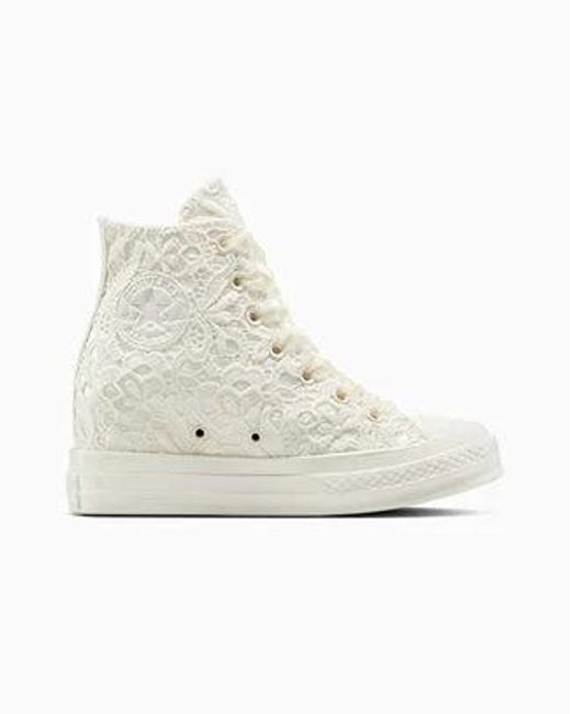 Converse White Chuck 70 Wedge Platform Crocheted Satin