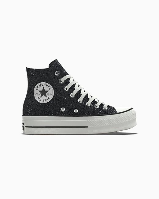 Converse Black Custom Chuck Taylor All Star Lift Platform Glitter By You