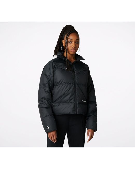 Converse Synthetic Short Down Puffer Jacket in Black | Lyst UK