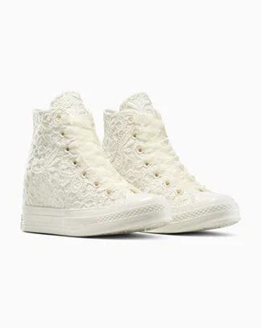 Converse White Chuck 70 Wedge Platform Crocheted Satin