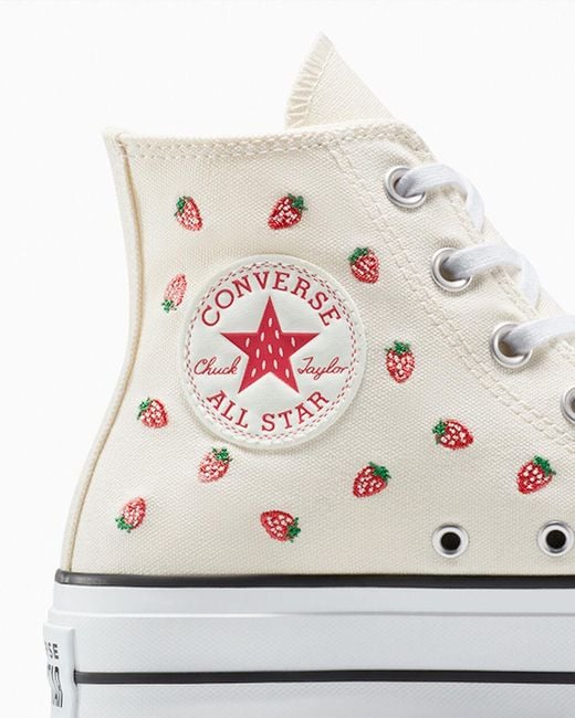Converse White Chuck Taylor All Star Lift Platform Embroidered Strawberries
