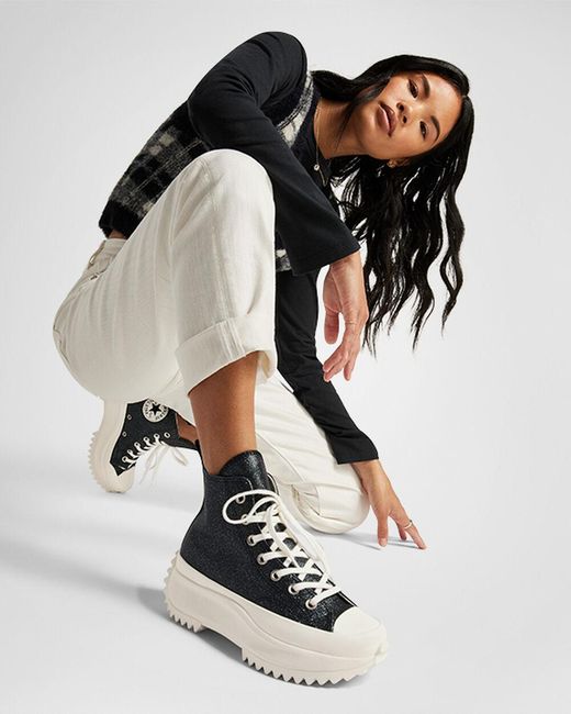 Converse Run Star Hike Platform Glitter in Black Lyst UK