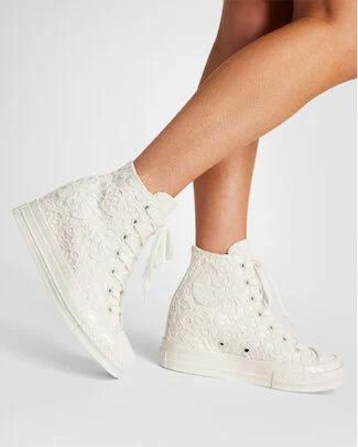 Converse White Chuck 70 Wedge Platform Crocheted Satin