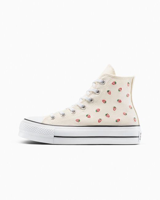 Converse White Chuck Taylor All Star Lift Platform Embroidered Strawberries