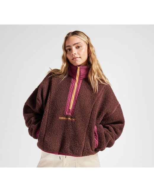 Converse Sherpa Half Zip Top in Brown Lyst UK