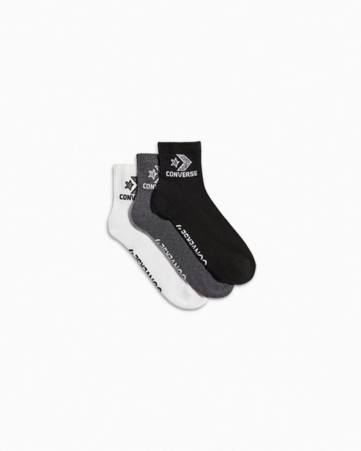 Converse Black 2-Pack Textured Logo Quarter Socks for men