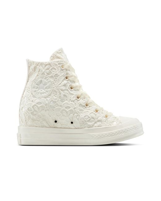 Converse White Chuck 70 Wedge Platform Crocheted Satin