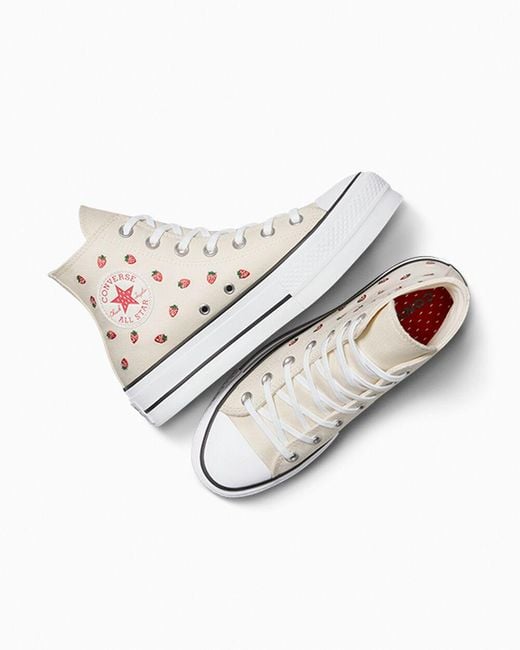 Converse White Chuck Taylor All Star Lift Platform Embroidered Strawberries