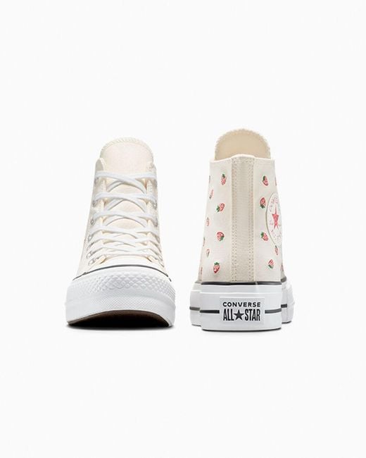 Converse White Chuck Taylor All Star Lift Platform Embroidered Strawberries