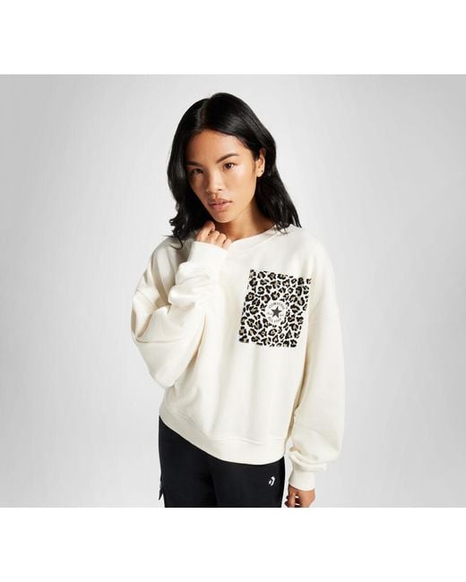 Converse White Leopard Crew Sweater