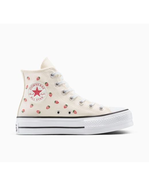 Converse White Chuck Taylor All Star Lift Platform Embroidered Strawberries