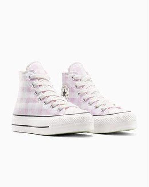 Converse White Chuck Taylor All Star Lift Platform Gingham