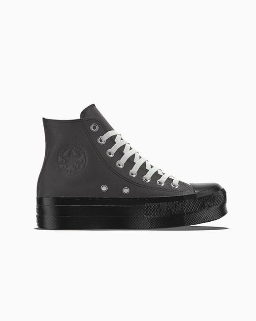 Converse Black Custom Chuck Taylor All Star Lift Platform Leather By You