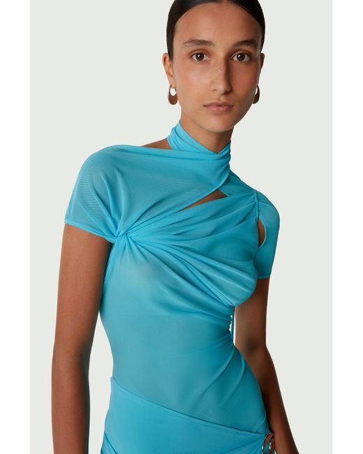 Coperni Asymmetric Mesh Draped Dress in Blue Lyst