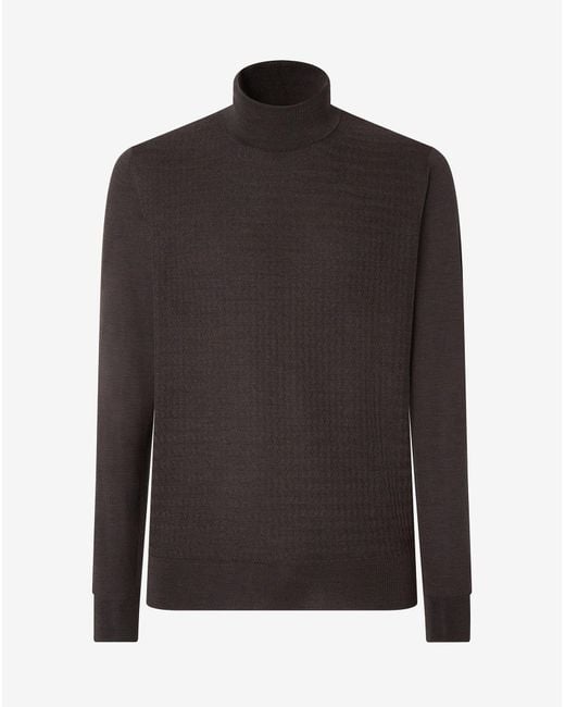 Corneliani Black Ultra-Fine 120's Wool Turtleneck With Wavy Stitch for men