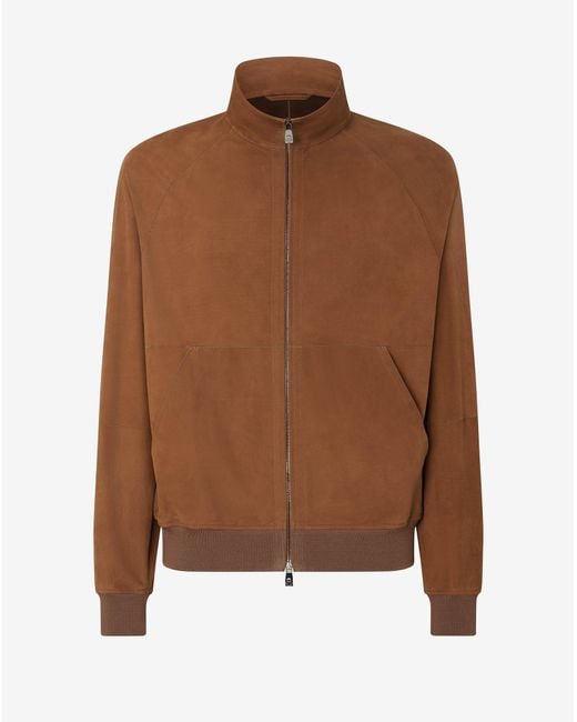 Corneliani Brown Tobacco- Bomber Jacket Made From Super Light Suede for men