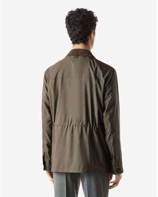 Corneliani Green Dark Technical Silk Caban Coat for men
