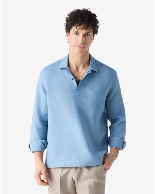 Corneliani Blue Pure Linen Shirt for men