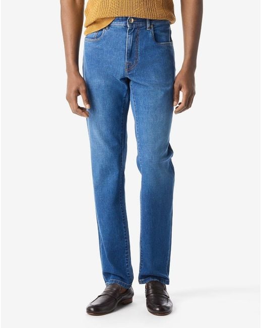 Corneliani Blue 5-Pocket Trousers Made From Stretch Denim for men