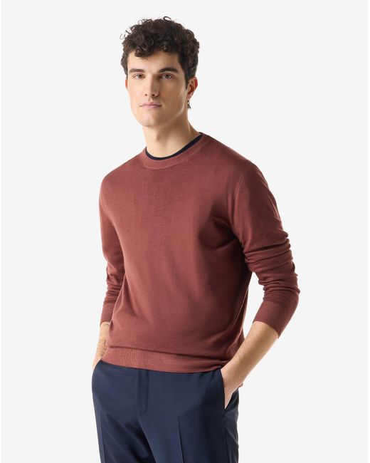 Corneliani Red Bordeaux Crew Neck Pure Wool Knitwear for men