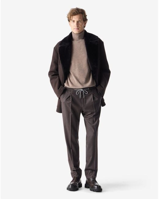 Corneliani Gray Dark Joggers Made From Stretch Wool Flannel With Micro Pattern for men