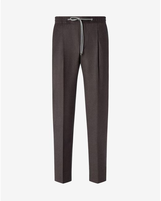 Corneliani Gray Dark Joggers Made From Stretch Wool Flannel With Micro Pattern for men