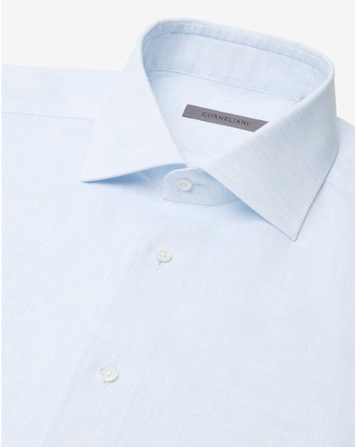 Corneliani White Light Chambray Linen Shirt for men