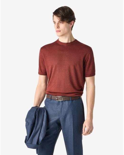 Corneliani Red Burgundy Pure Linen Crew Neck Knitwear for men