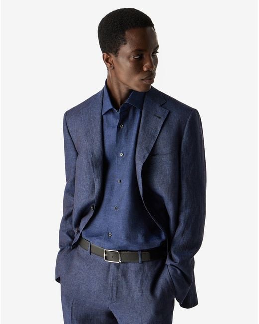Corneliani Blue Linen Chambray Suit for men