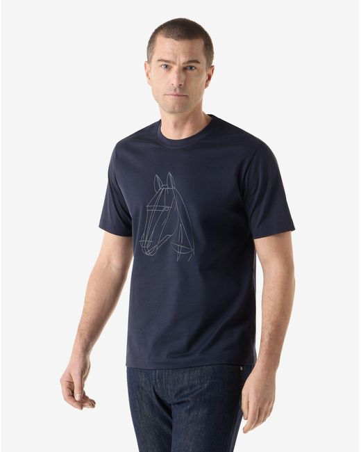 Corneliani Blue Crewneck Jersey T-Shirt With Print for men