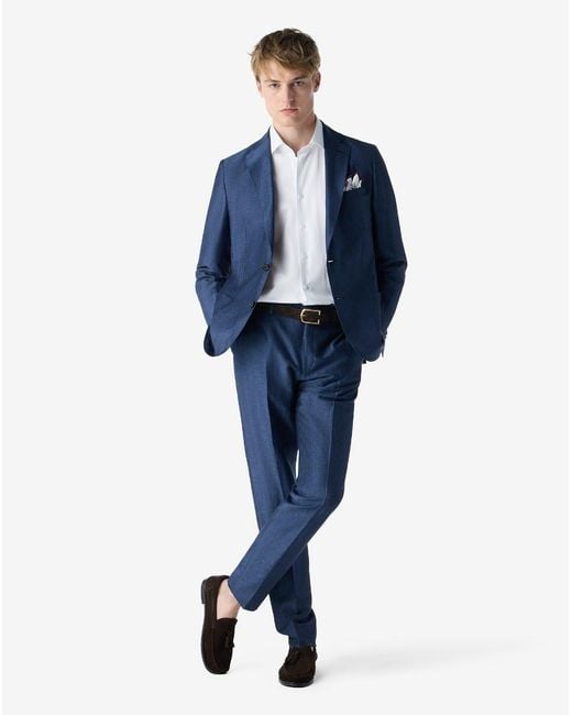 Corneliani Blue Wool And Chambray Linen Suit for men