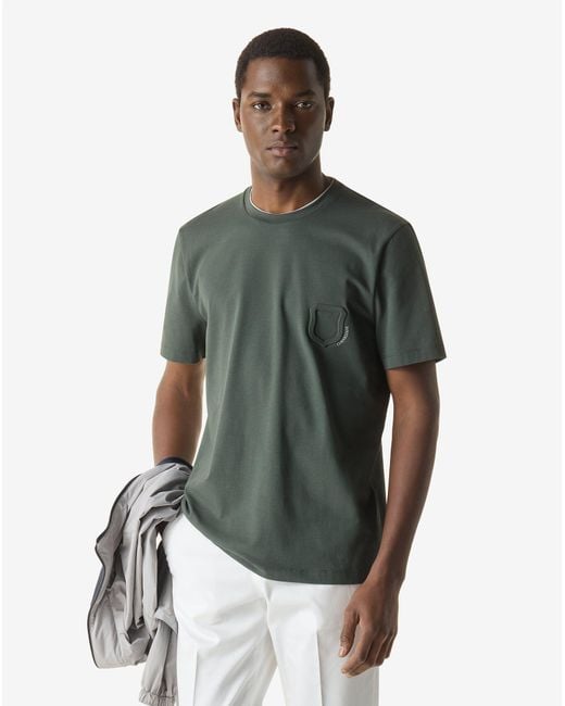 Corneliani Green Crew Neck Stretch Jersey T-Shirt for men
