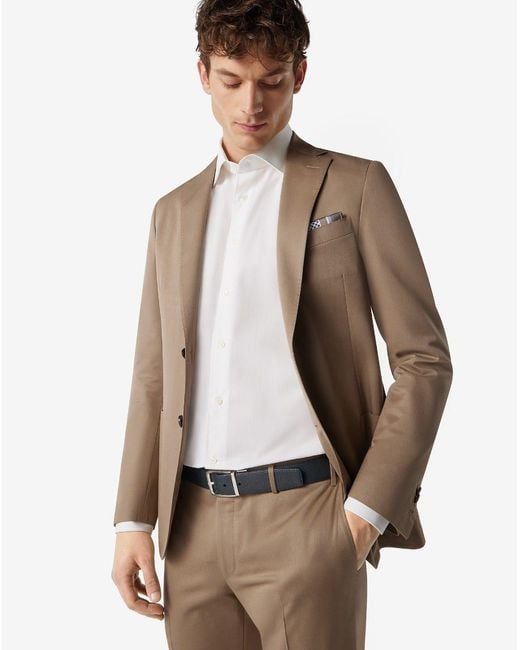 Corneliani Natural Hazelnut Wool And Cotton Suit for men